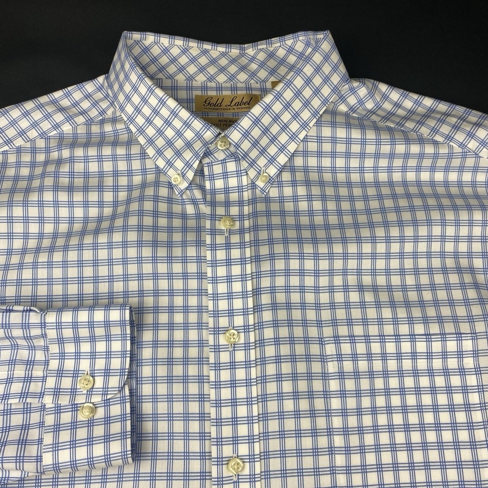 Roundtree & Yorke Gold Label Shirt Mens 3XB Blue/White Checks No Iron